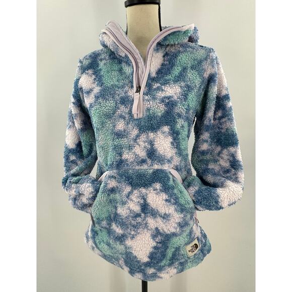 The North Face Womens Campshire Fleece Hoodie Jacket Purple Tie Dye Sherpa Small - Picture 1 of 8